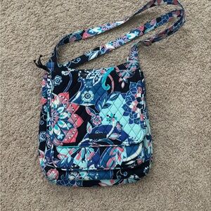 Vera Bradley Blue and Pink Crossbody Bag with Quilted Floral Design